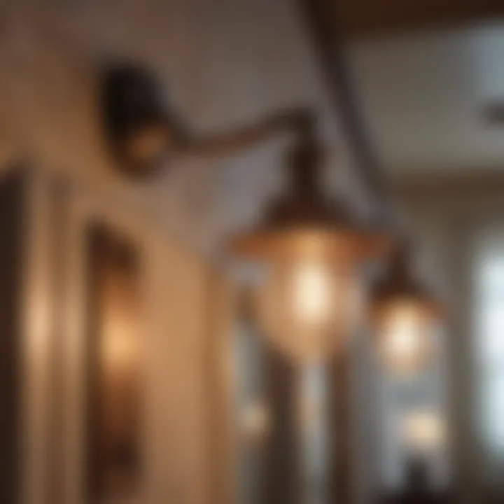 A close-up view of unique vintage above vanity lights
