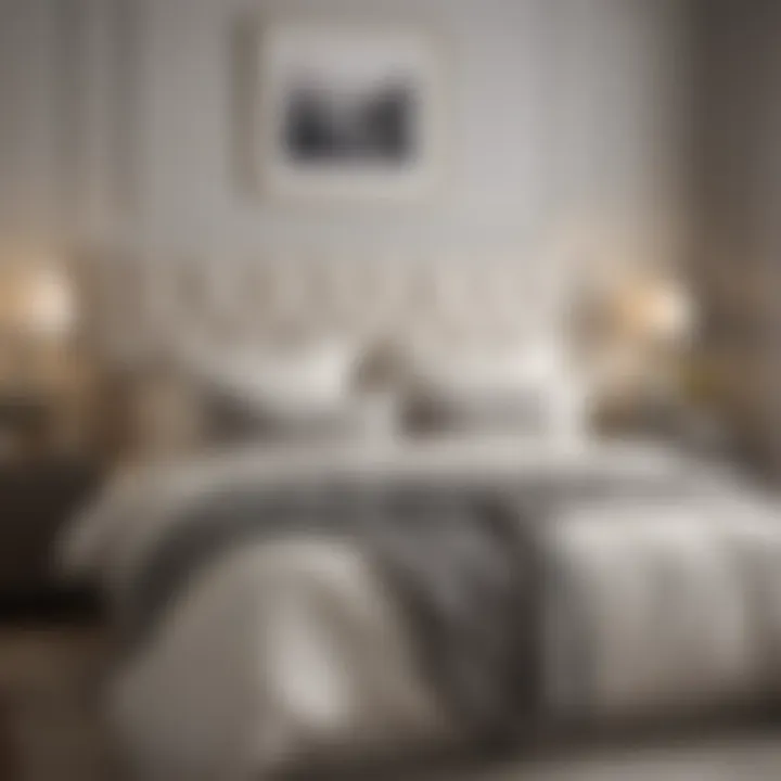 A well-designed bedroom featuring cream and grey pillows on a neatly made bed
