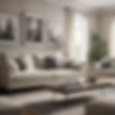 A sophisticated living room showcasing cream and grey pillow covers on a stylish sofa