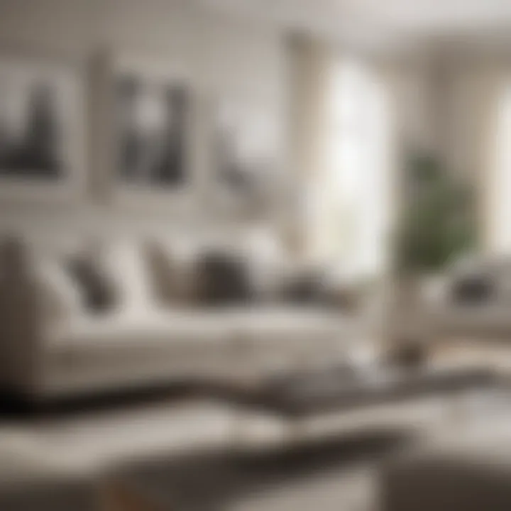 A sophisticated living room showcasing cream and grey pillow covers on a stylish sofa
