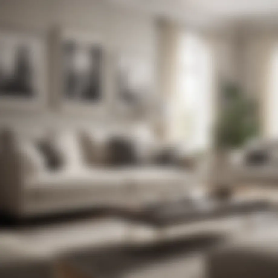 A sophisticated living room showcasing cream and grey pillow covers on a stylish sofa
