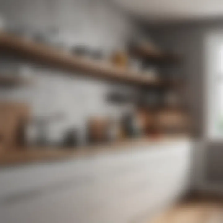 Beautifully arranged floating shelves in a contemporary kitchen