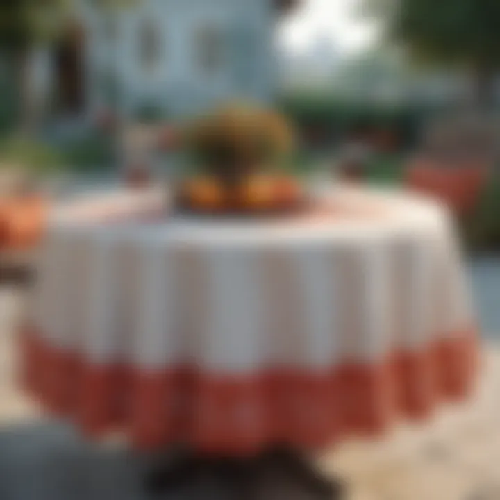 Seasonal outdoor decor featuring round tablecloth