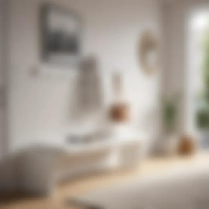 Close-up of a white coat rack integrated into a contemporary bench design