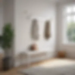 Elegant white entryway bench with coat rack showcasing minimalist design