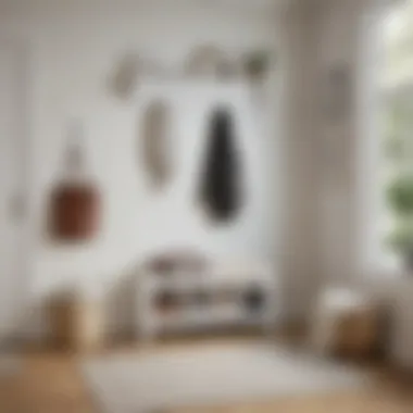 Practical Storage with White Entryway Bench and Coat Rack Functional storage solutions with a white entryway bench and coat rack