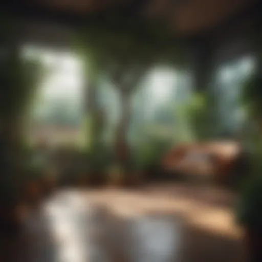 A beautifully arranged indoor garden showcasing various indoor tree species.