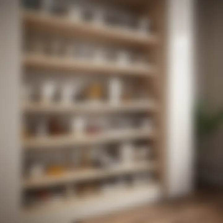 Organized cupboard featuring a mix of shelf stands for optimal space use.