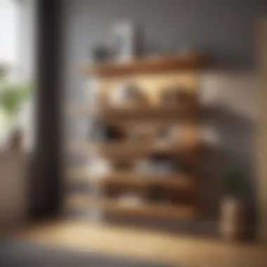 Stylish wooden shelf stand integrated into a modern cupboard design.