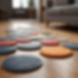 Various types of anti-skid pads displayed on a table