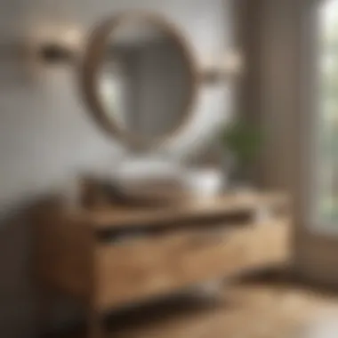 Stunning Wooden Vanity Complementing a Vessel Sink Elegant wooden vanity with a stylish vessel sink